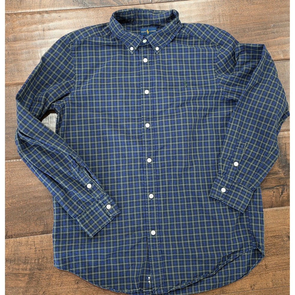 Y2K Ralph Lauren Preppy Boys XL 18-20 Plaid Button Down Shirt Long Sleeve Pony